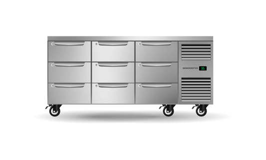 SKOPE – Nine Drawer, Three Bay, Underbench GN 1/1 Right Hand Fridge PG11.UBR.3.D9.RH