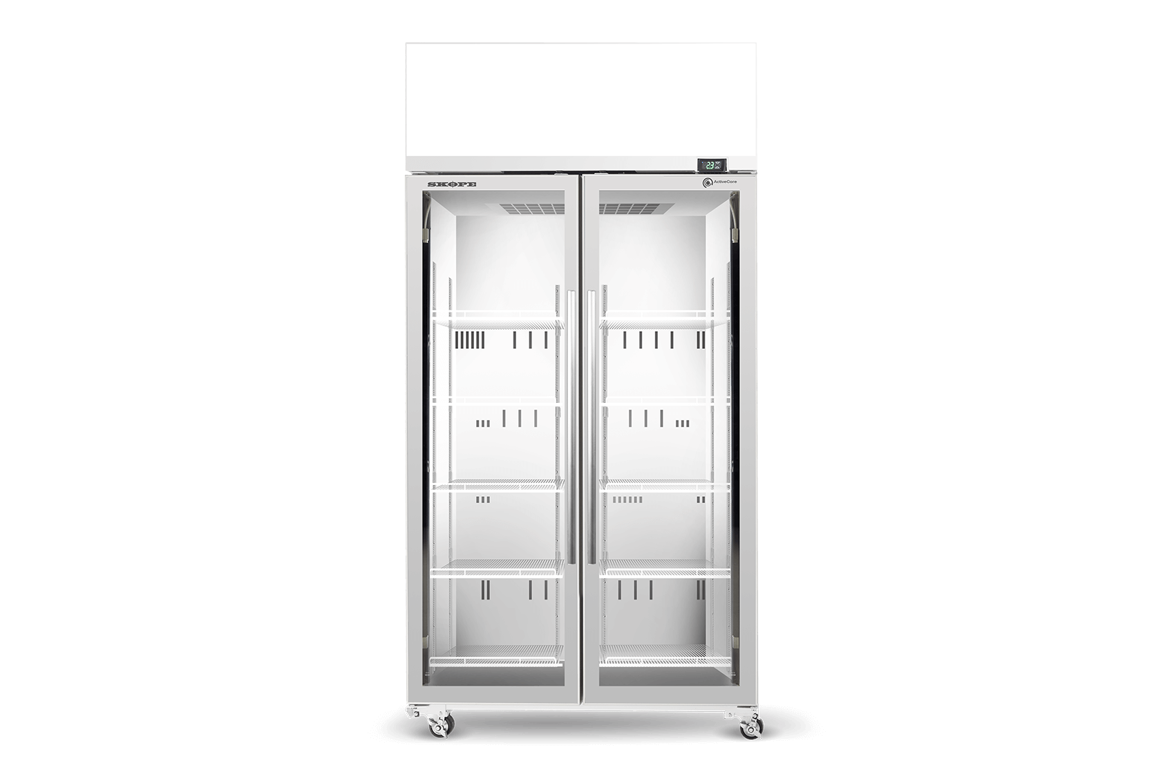 TME1000N-AC 2 Glass Door Display or Storage Fridge, Lit Sign