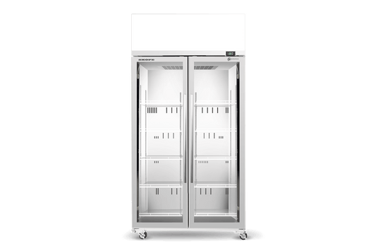 TME1000N-AC 2 Glass Door Display or Storage Fridge, Lit Sign