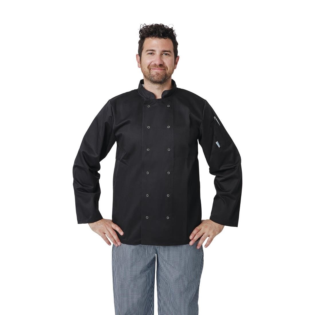 Whites Vegas Chefs Jacket Long Sleeve Black Polycotton - Size S