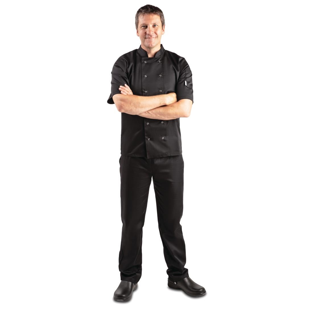 Whites Vegas Chefs Jacket Short Sleeve Black Polycotton - Size L