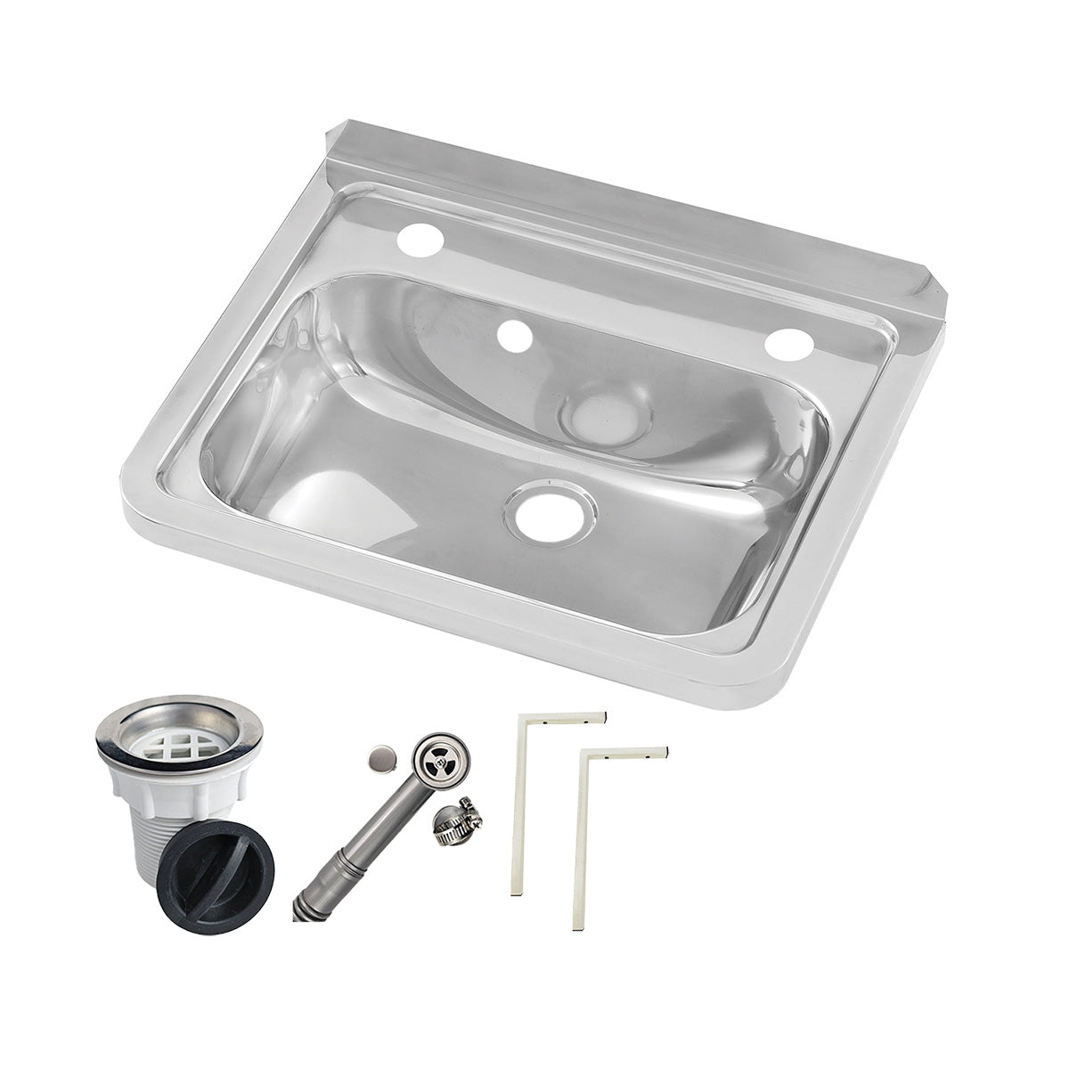 Wall Mounted Hand Basin -  2 Tap Hole - Inc Wall Brackets, Overflow Kit & Plug & Waste.