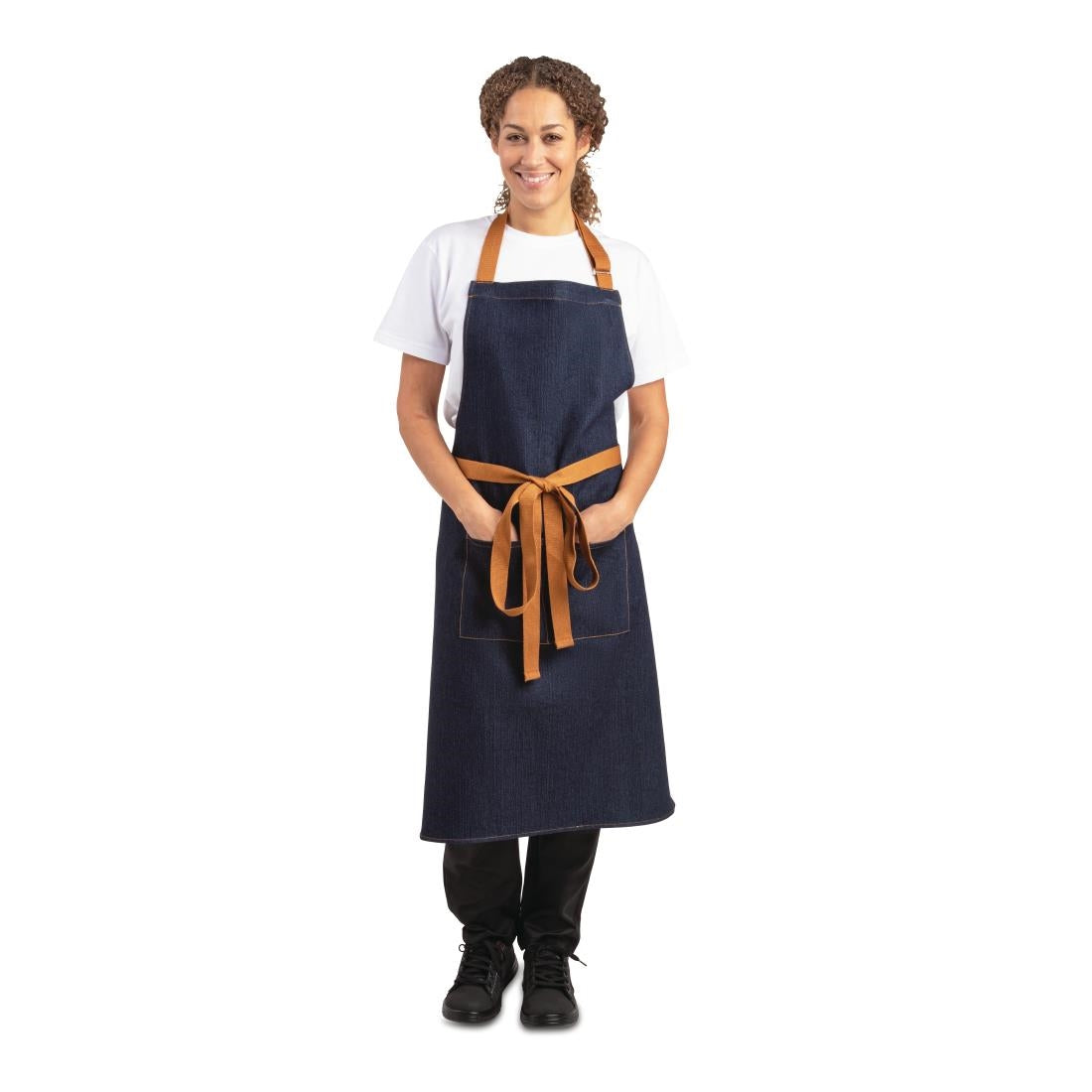 Southside Bib Apron Denim Blue (Tan Ties) - 700x1000mm