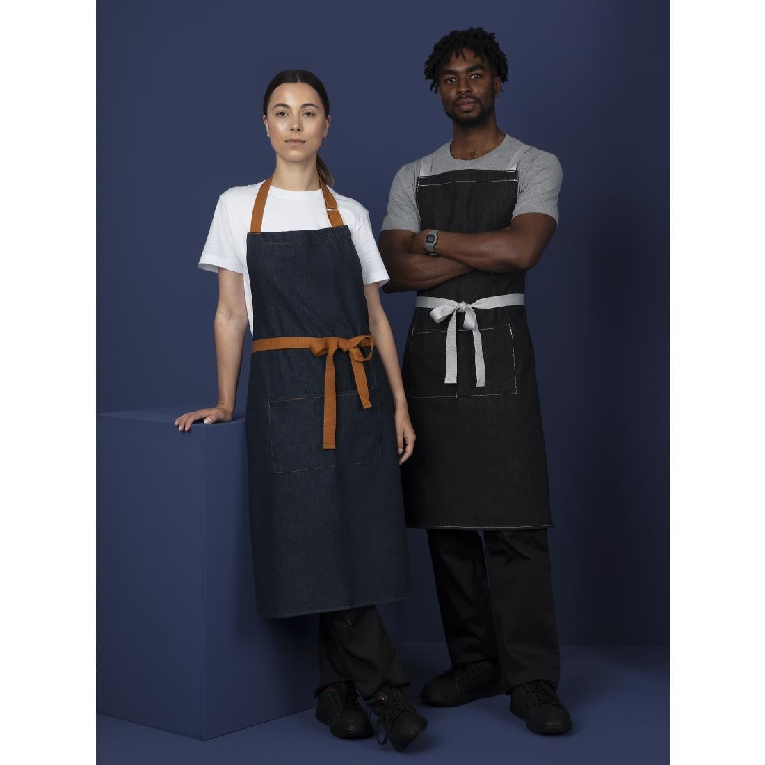 Southside Bib Apron Denim Blue (Tan Ties) - 700x1000mm