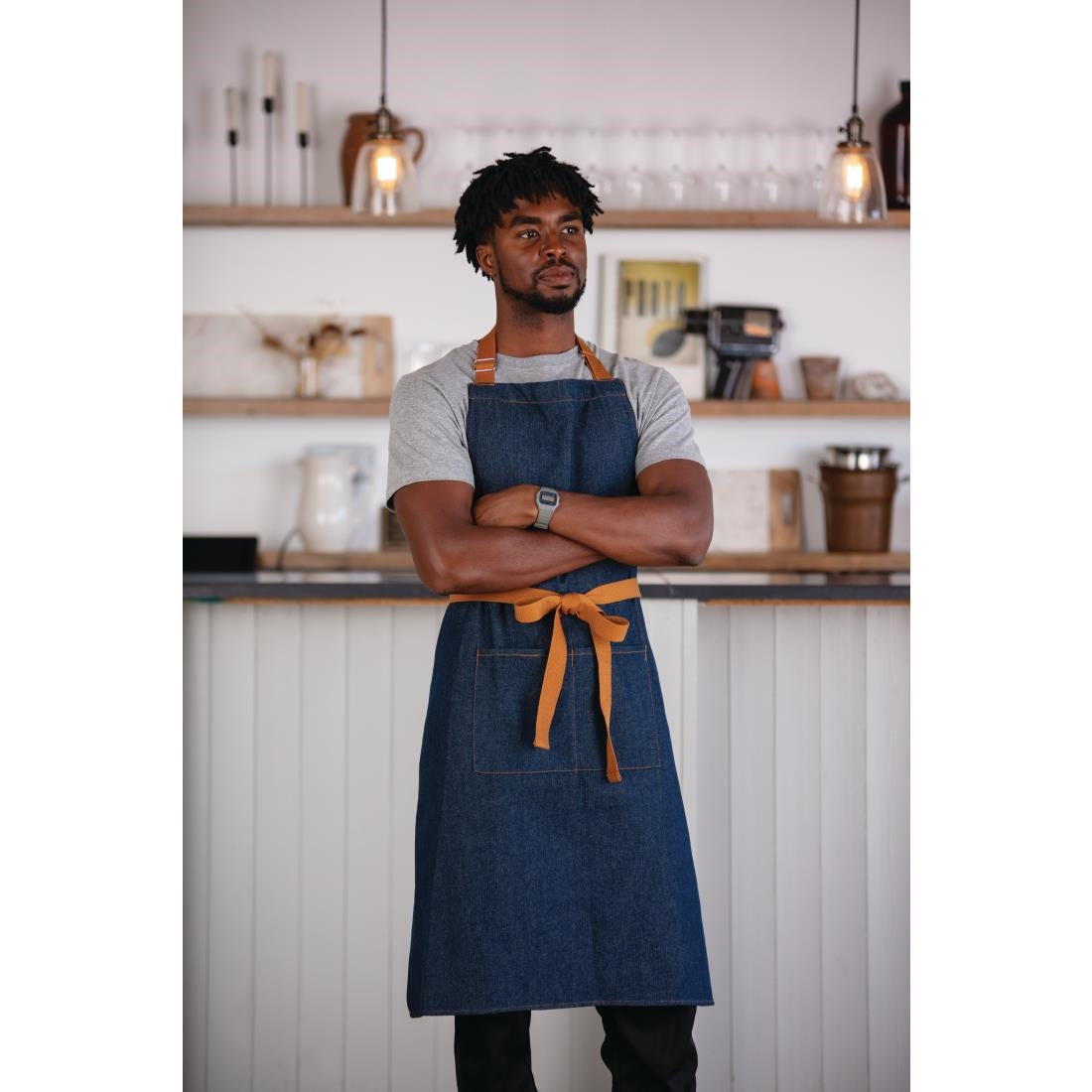 Southside Bib Apron Denim Blue (Tan Ties) - 700x1000mm