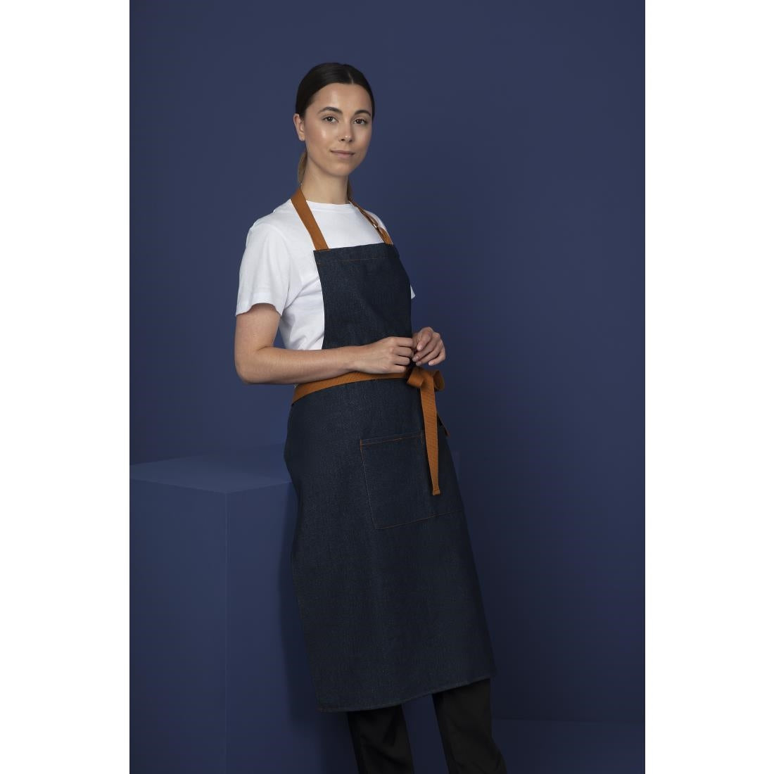 Southside Bib Apron Denim Blue (Tan Ties) - 700x1000mm