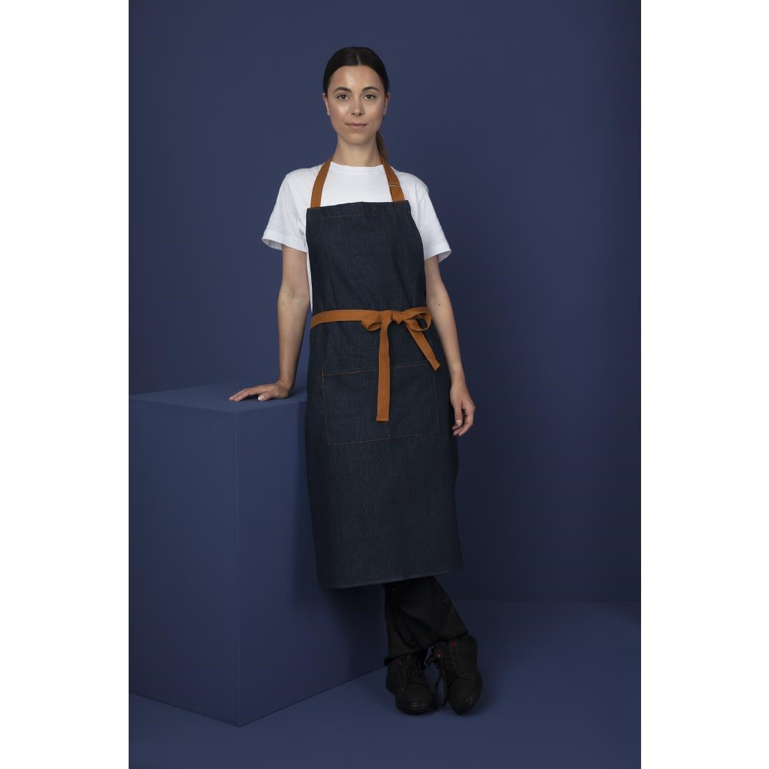 Southside Bib Apron Denim Blue (Tan Ties) - 700x1000mm