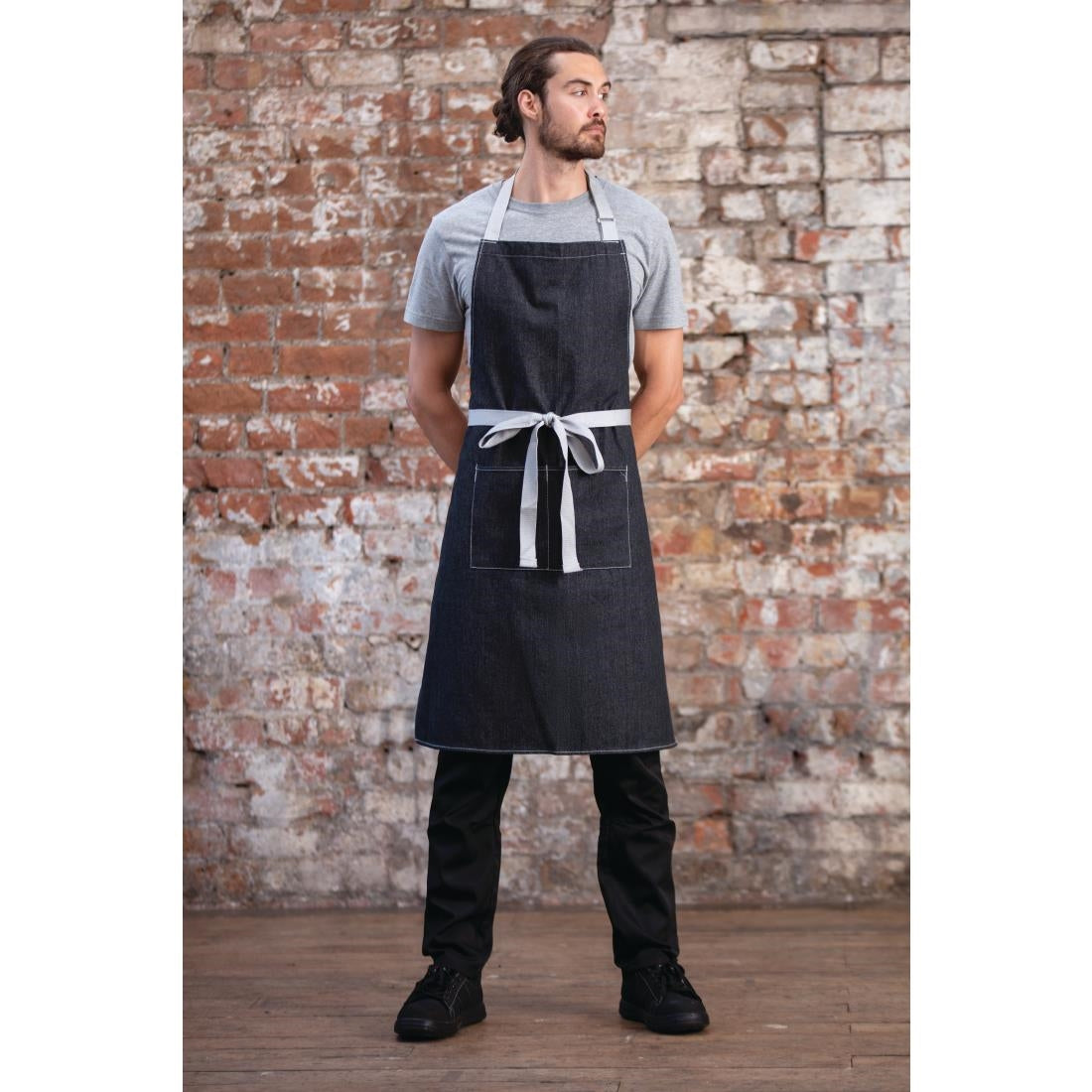 Southside X-Cross Back Bib Apron Denim Black - 1000x700mm