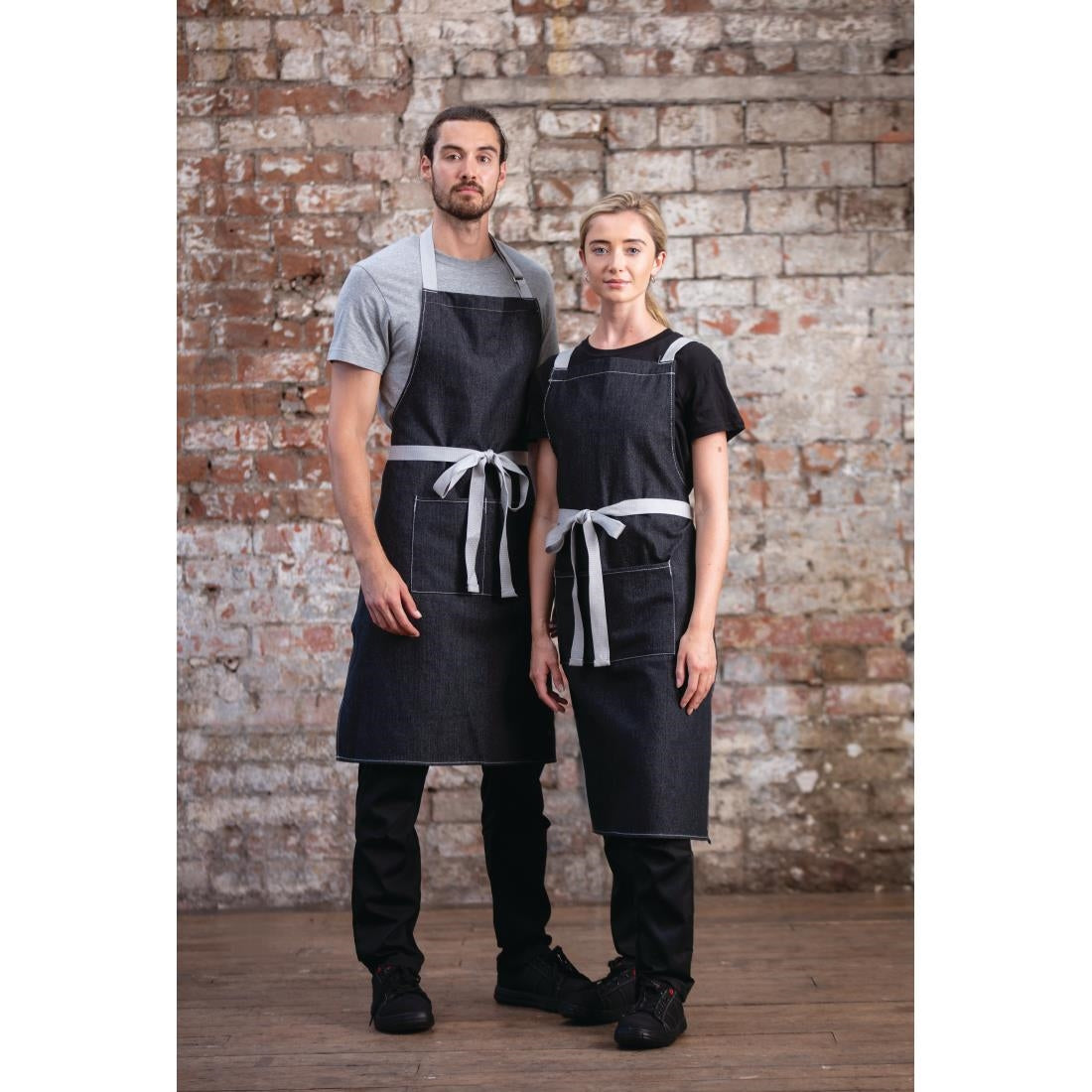 Southside X-Cross Back Bib Apron Denim Black - 1000x700mm