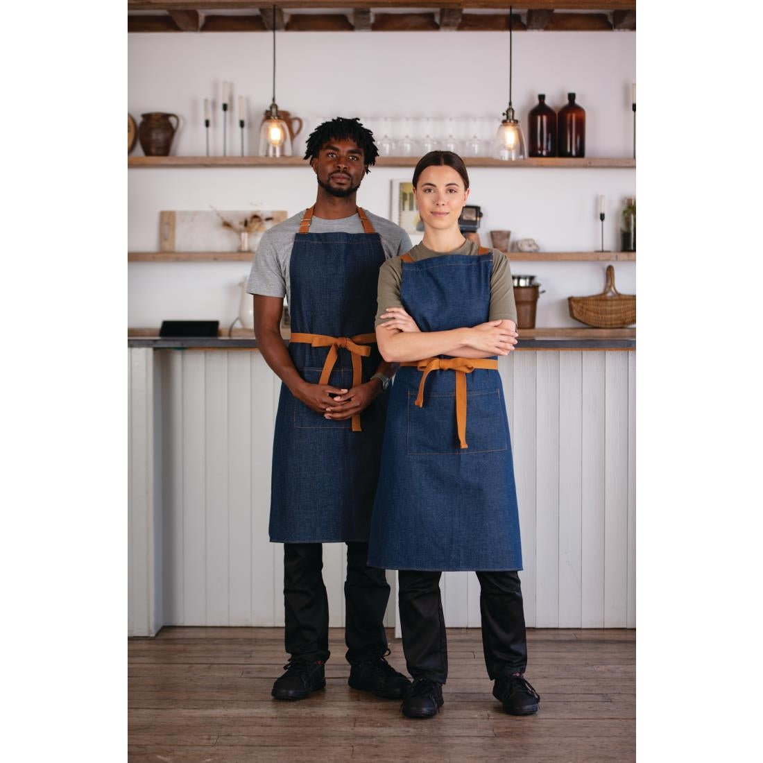 Southside Bib Apron Denim Blue (Tan Ties) - 700x1000mm