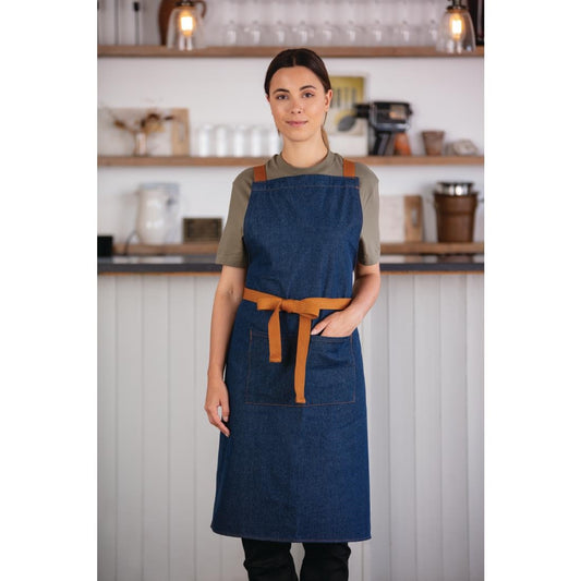 Southside X-Cross Back Bib Apron Denim Blue (Tan Ties) - 1000x700mm