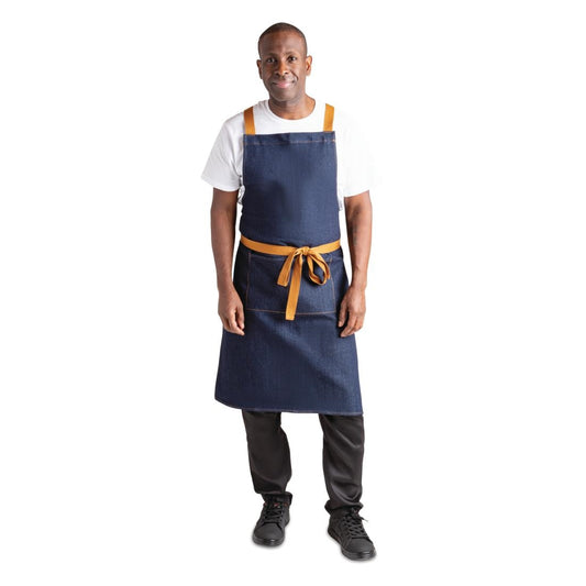 Southside X-Cross Back Bib Apron Denim Blue (Tan Ties) - 1000x700mm