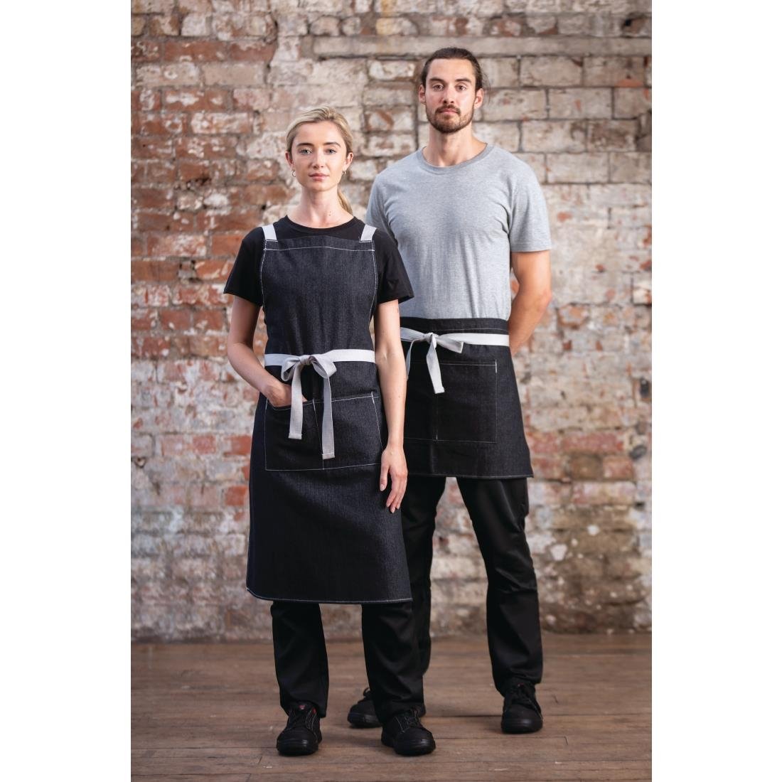 Southside X-Cross Back Bib Apron Denim Black - 1000x700mm