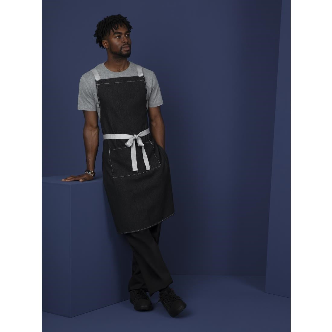 Southside X-Cross Back Bib Apron Denim Black - 1000x700mm