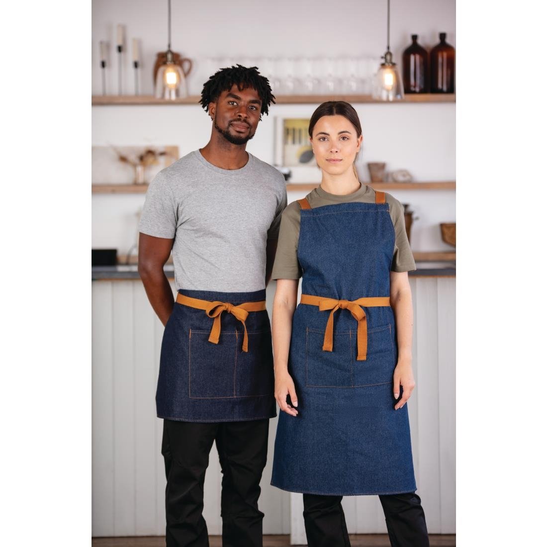 Southside Waist Apron Denim Blue (Tan Ties) - 700x430mm