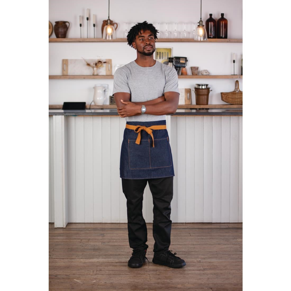 Southside Waist Apron Denim Blue (Tan Ties) - 700x430mm