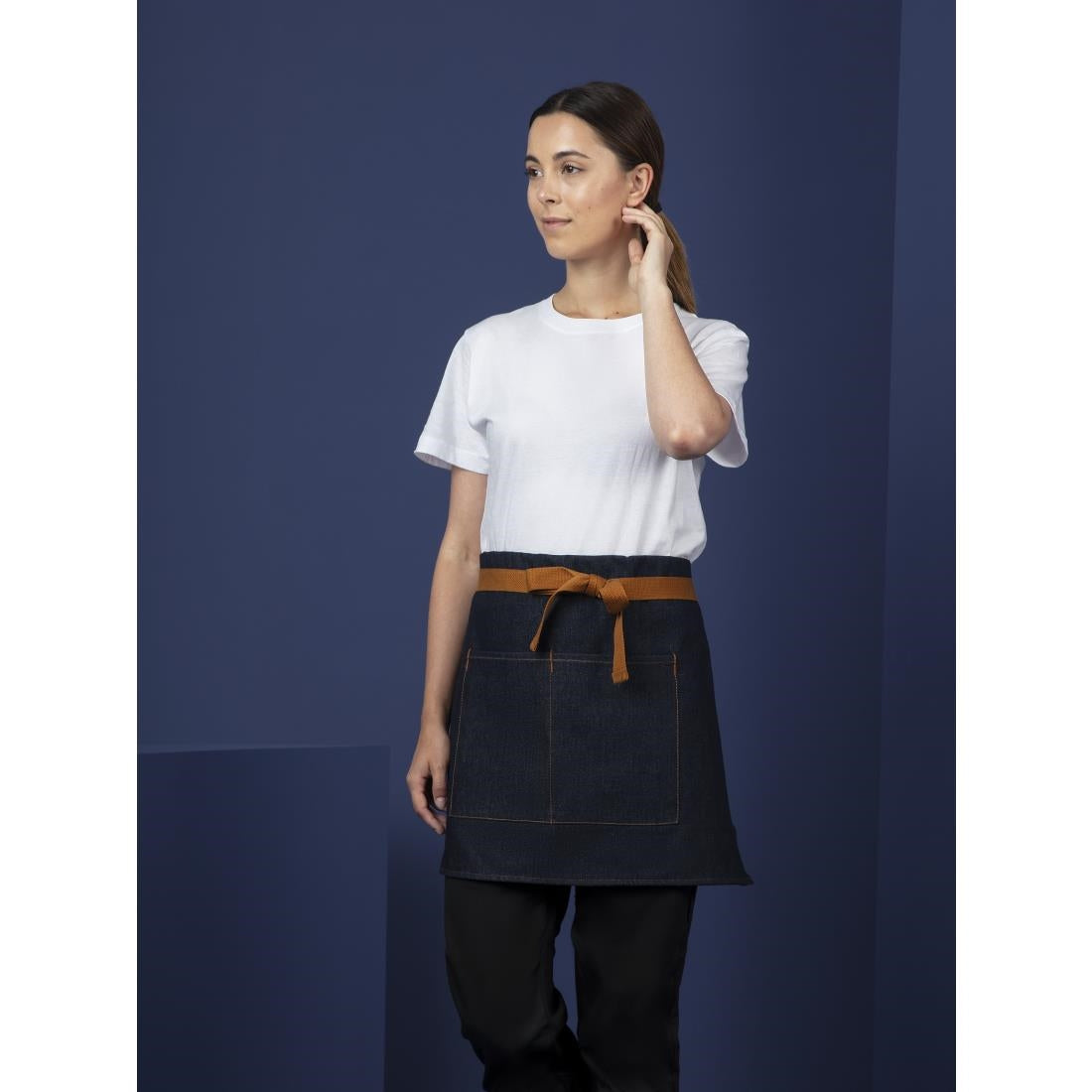 Southside Waist Apron Denim Blue (Tan Ties) - 700x430mm