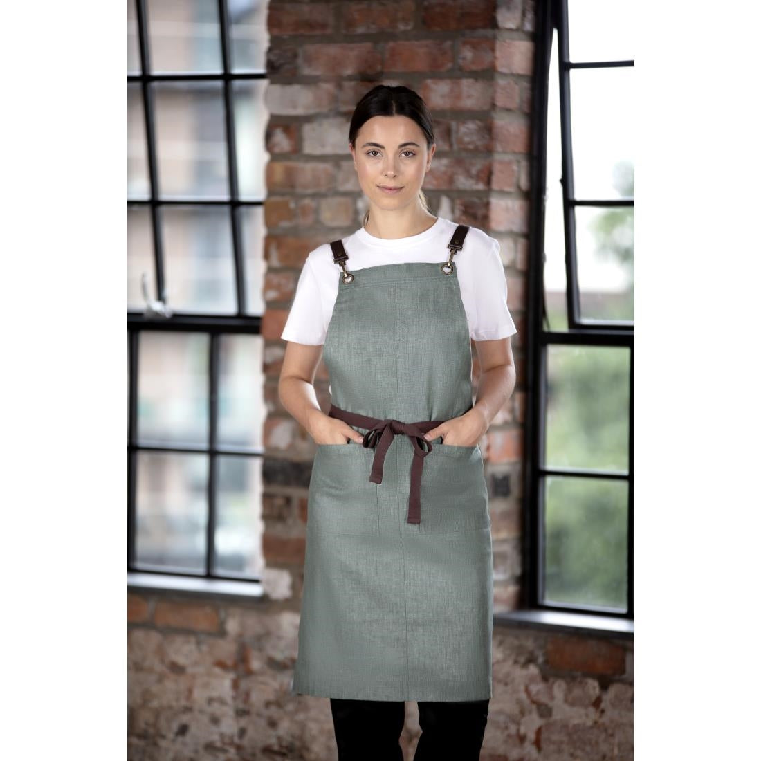 Southside Linen Blend Bib Apron Forest Green