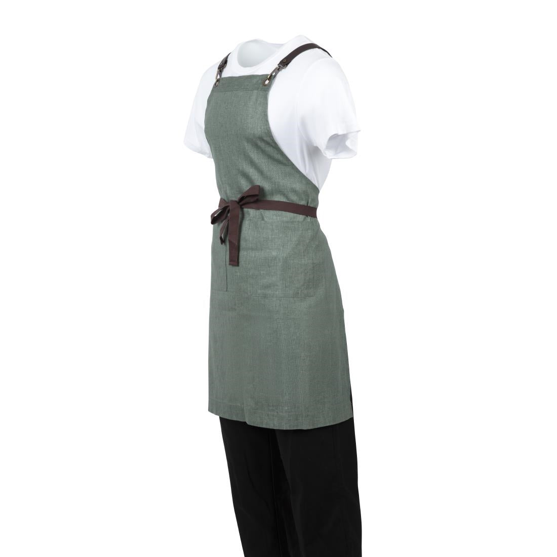 Southside Linen Blend Bib Apron Forest Green