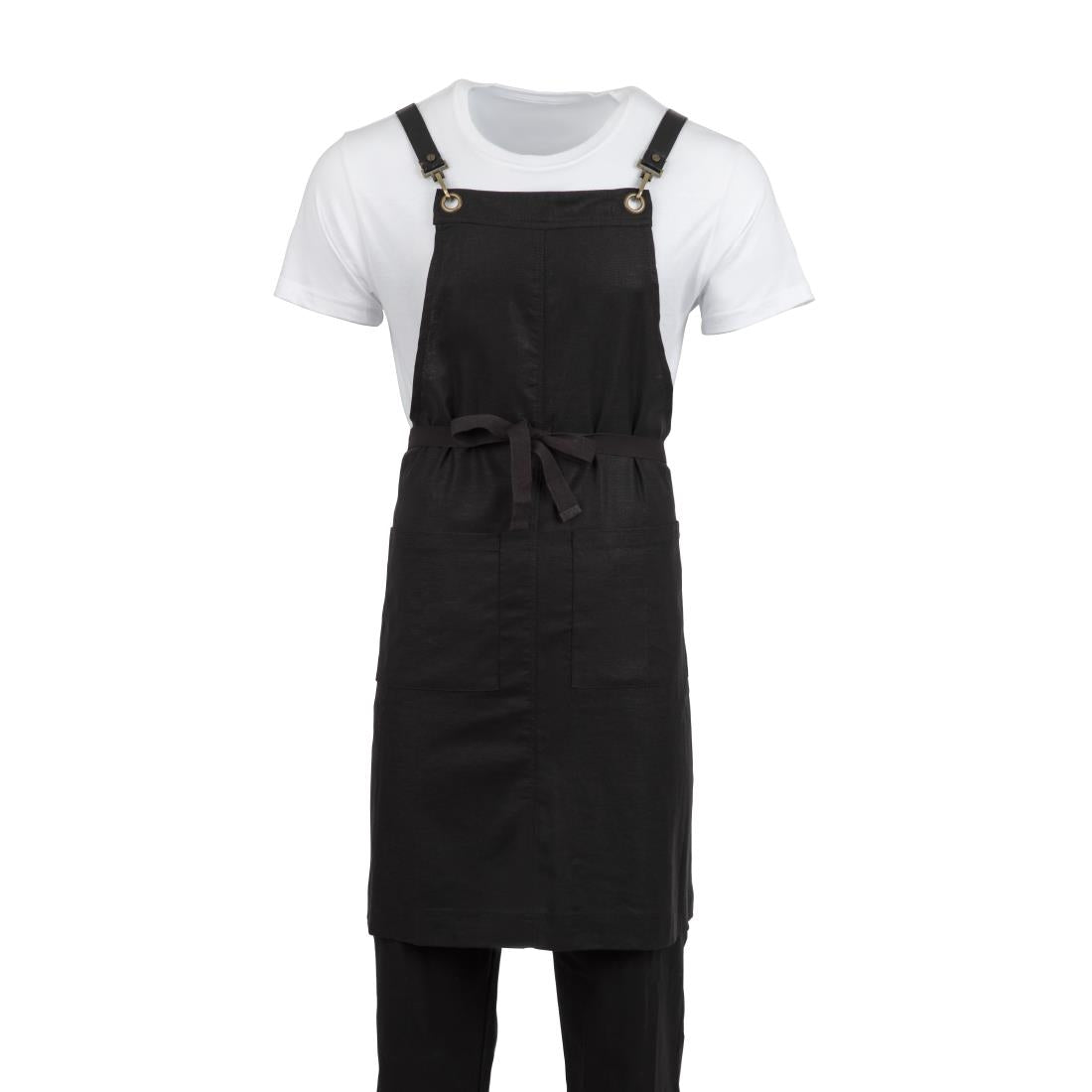 Southside Linen Blend Bib Apron Black