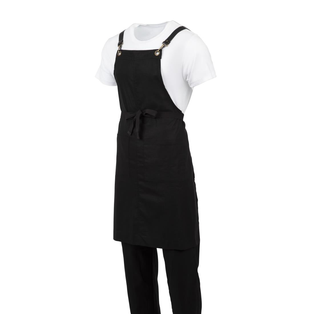 Southside Linen Blend Bib Apron Black