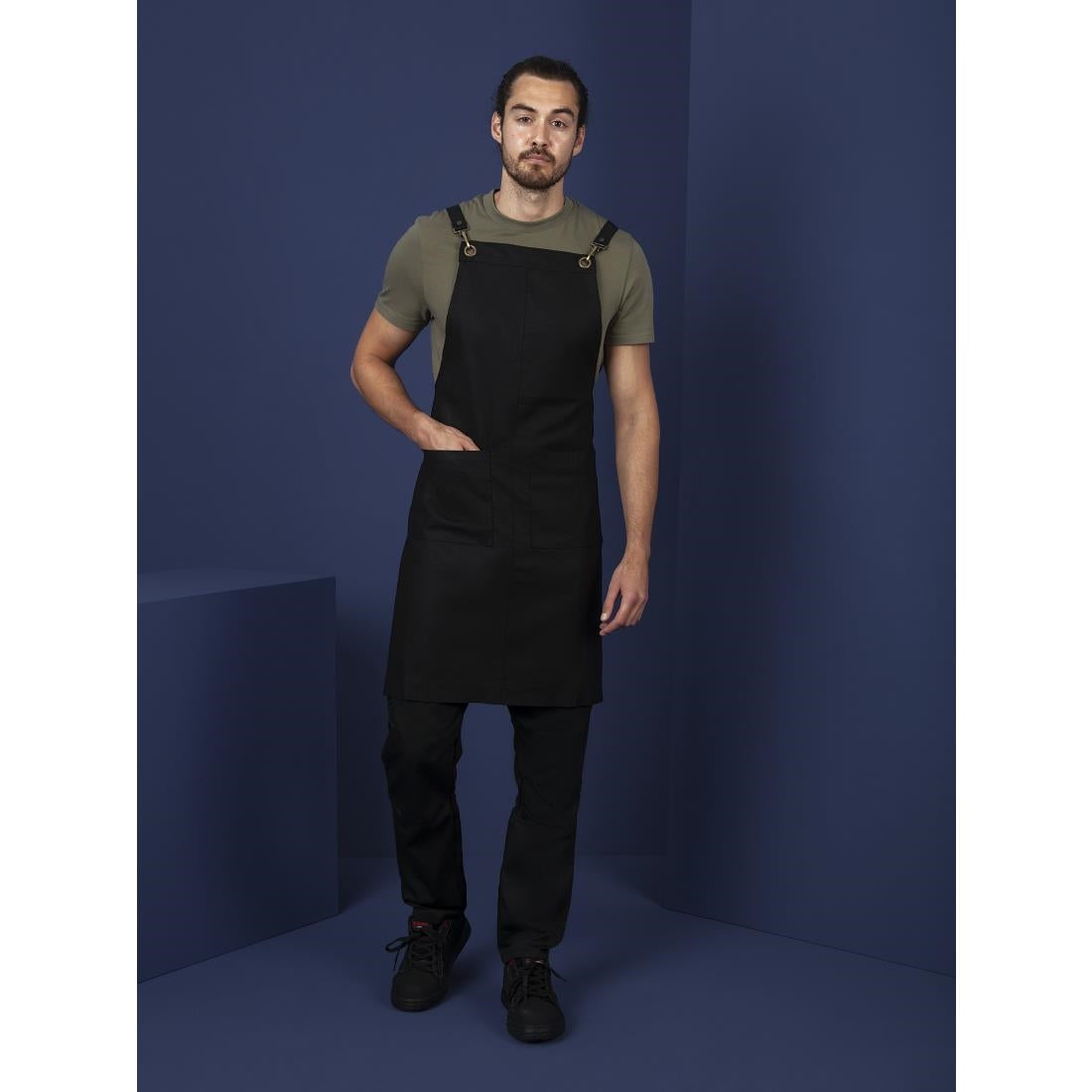 Southside Linen Blend Bib Apron Black