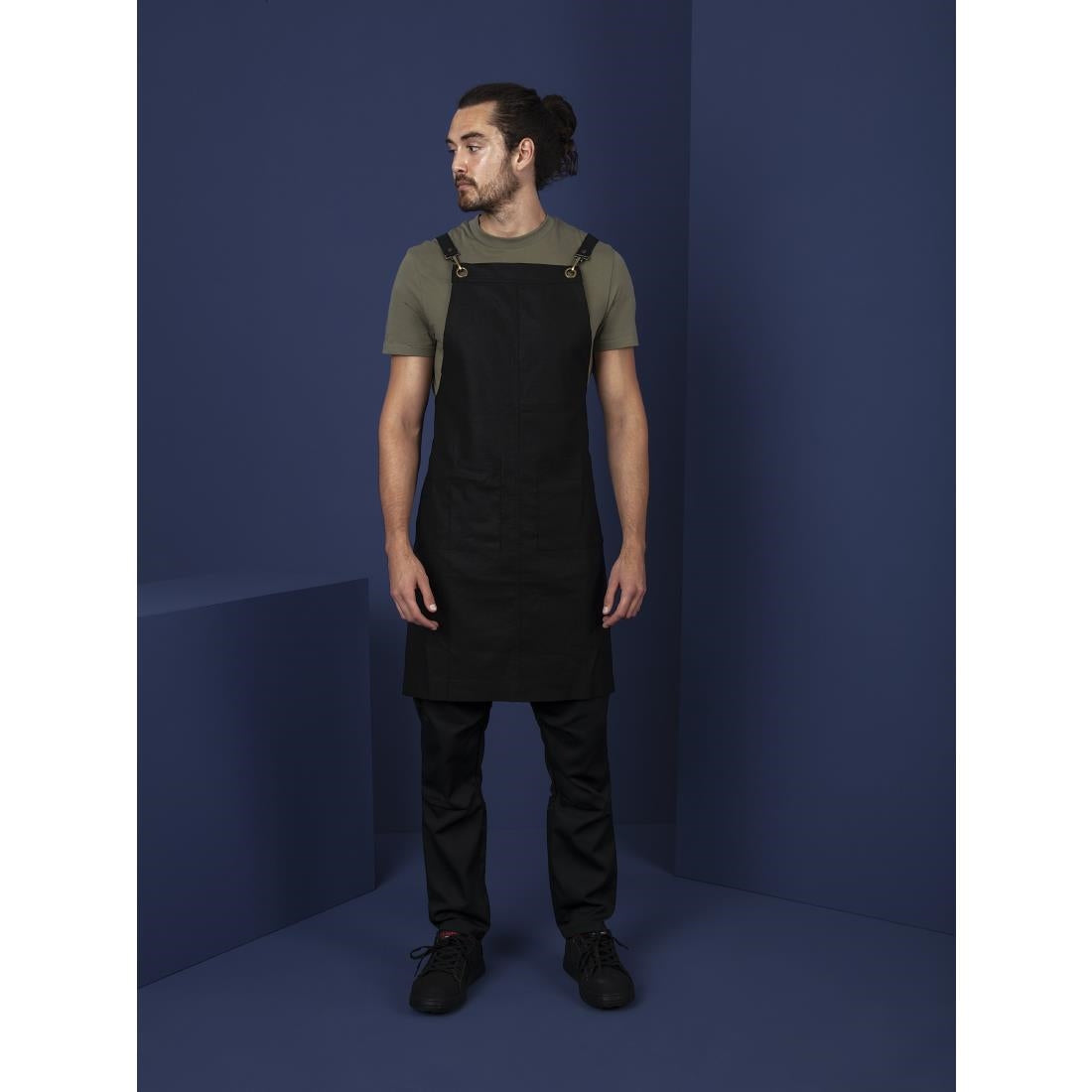 Southside Linen Blend Bib Apron Black