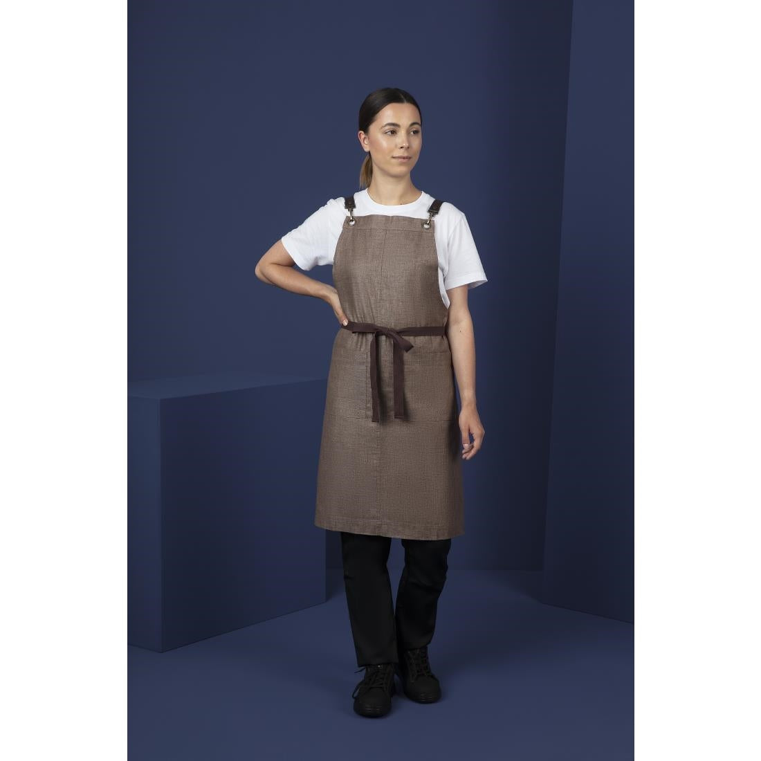 Southside Linen Blend Bib Apron Chocolate