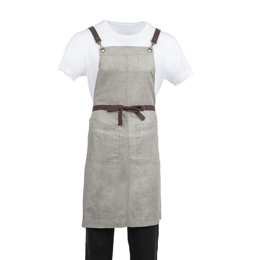 Southside Linen Blend Bib Apron Taupe