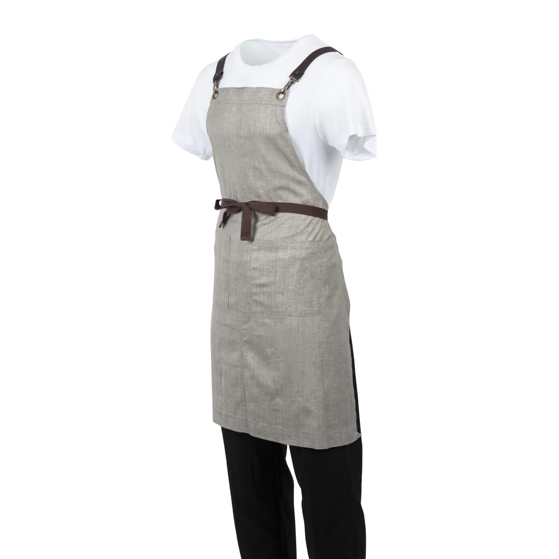 Southside Linen Blend Bib Apron Taupe