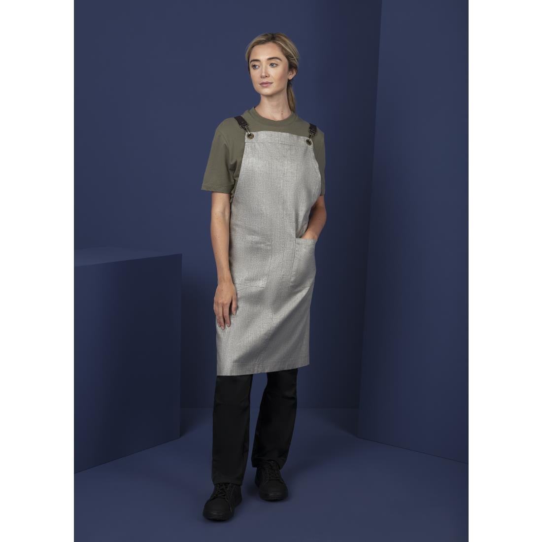 Southside Linen Blend Bib Apron Taupe