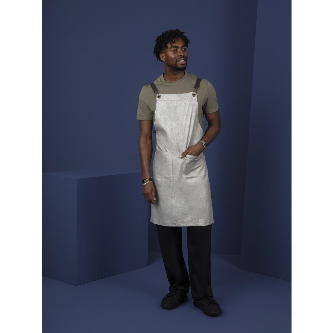 Southside Linen Blend Bib Apron Taupe