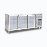 Under Bench Display Fridge - 417L - 3 Doors - Glass