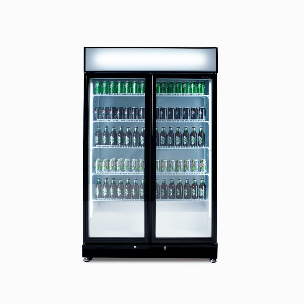 Upright Display Fridge - 885L - 2 Doors - Flat Glass - Black