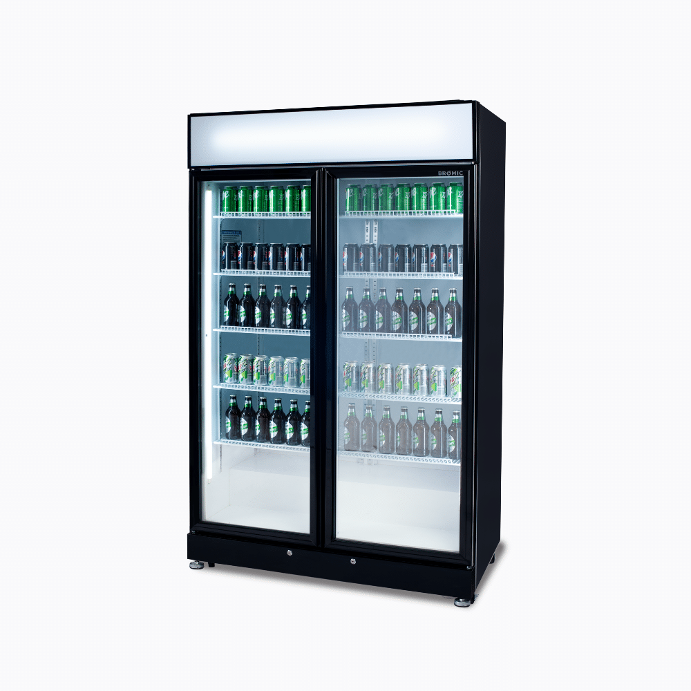 Upright Display Fridge - 885L - 2 Doors - Flat Glass - Black