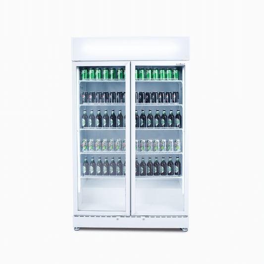 Upright Display Fridge - 885L - 2 Doors - Flat Glass - White