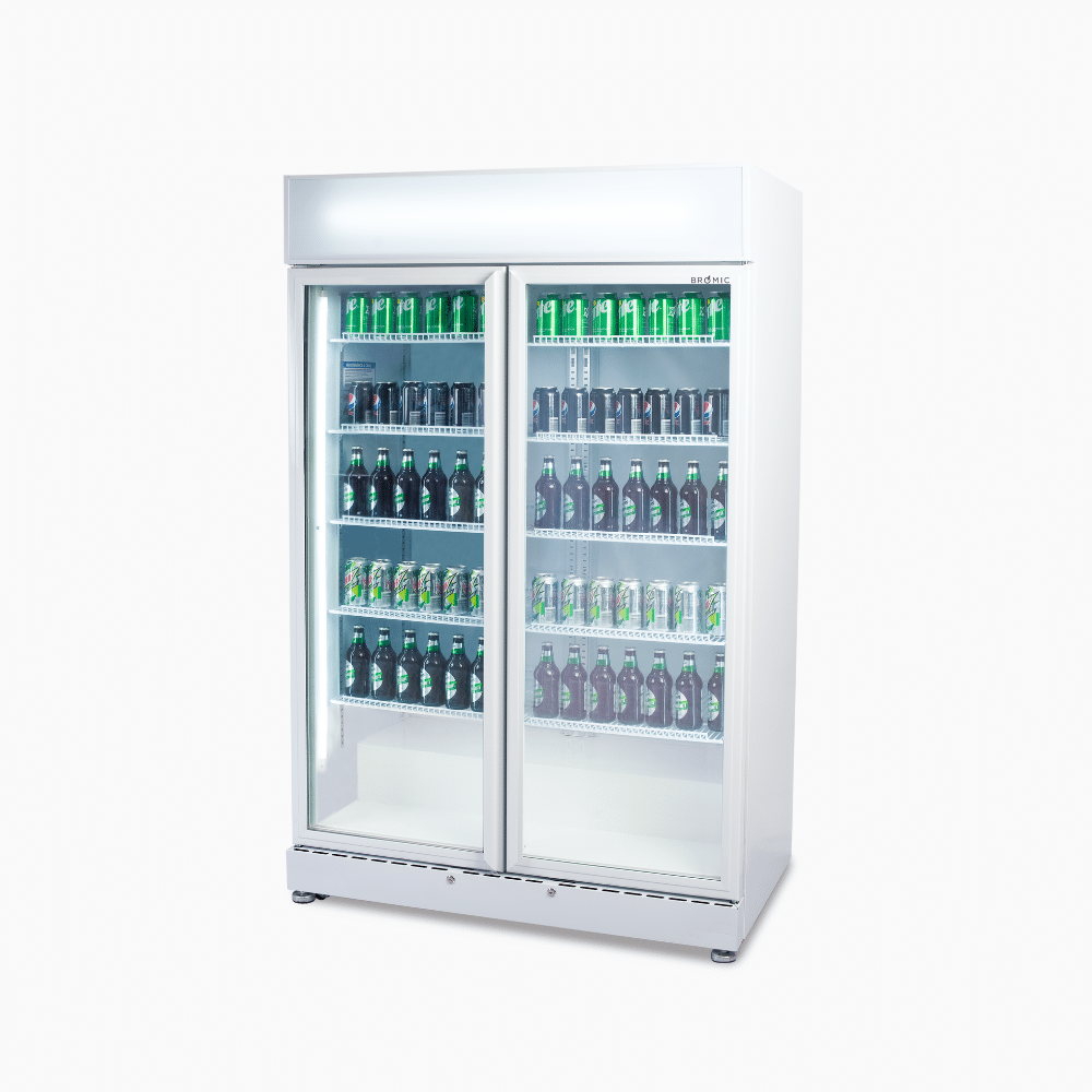 Upright Display Fridge - 885L - 2 Doors - Flat Glass - White