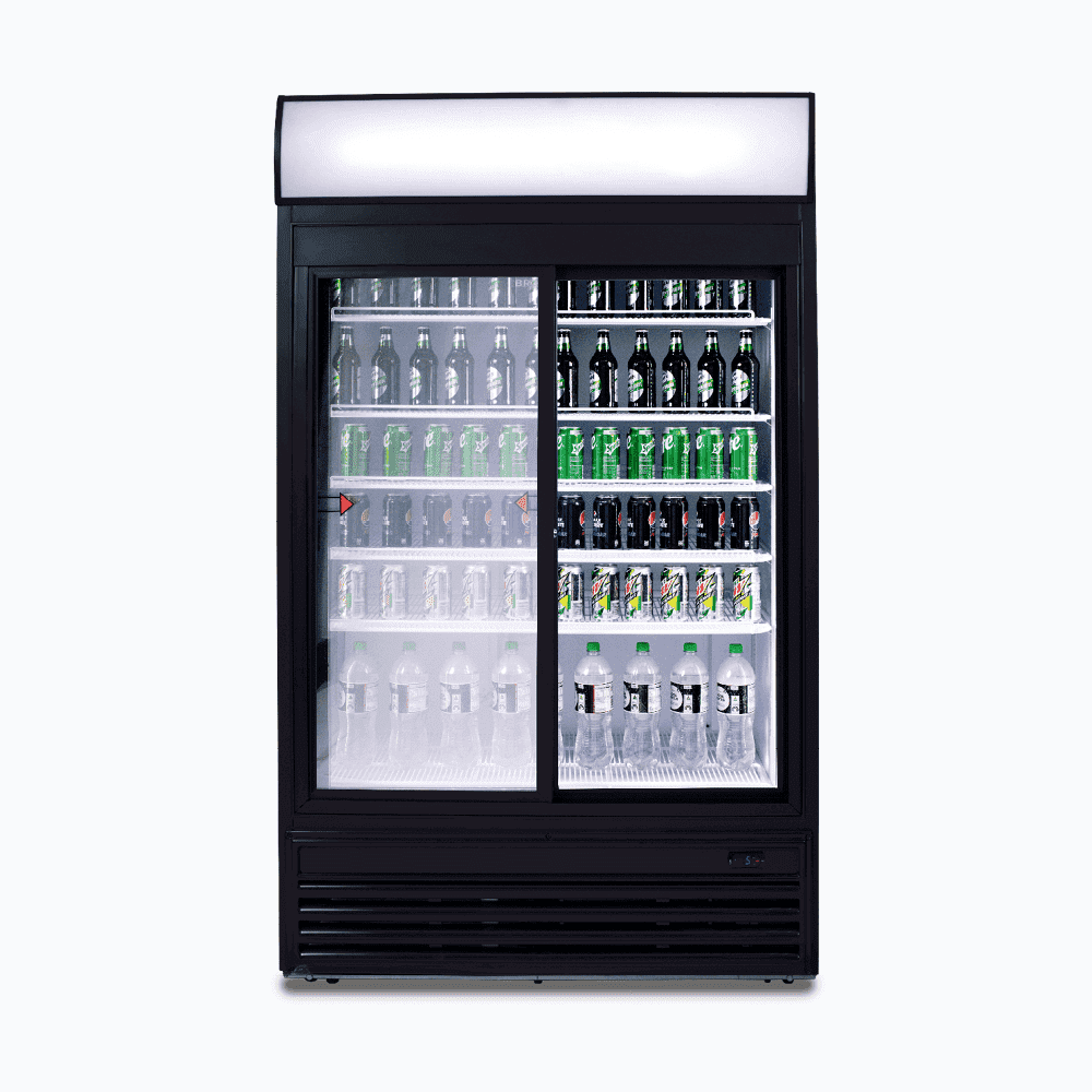 Upright Display Fridge  - 945L - 2 Doors - Sliding - Flat Glass - Lightbox