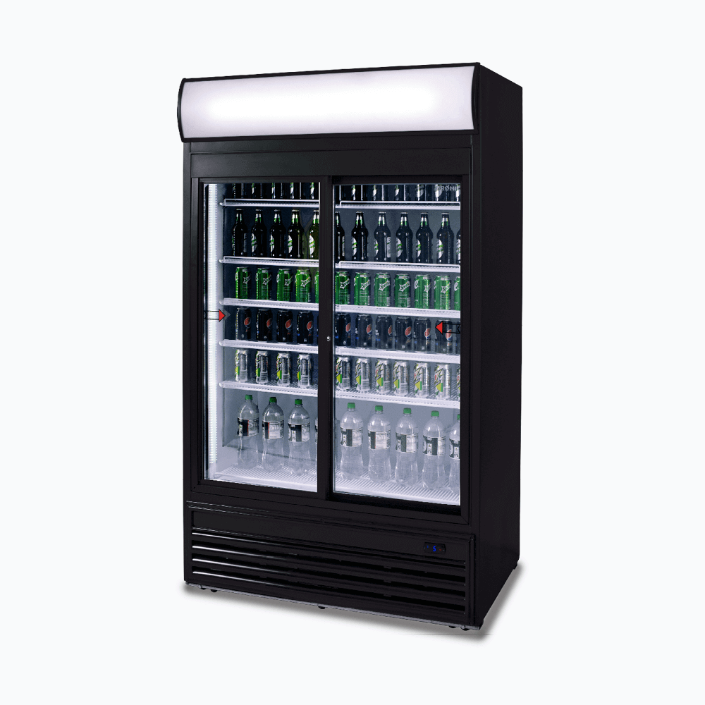 Upright Display Fridge  - 945L - 2 Doors - Sliding - Flat Glass - Lightbox