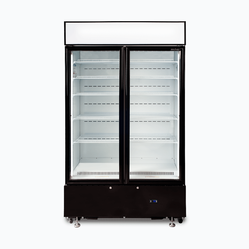 Upright Display Fridge - 960L - 2  Doors - Flat Glass - Cassette - Black