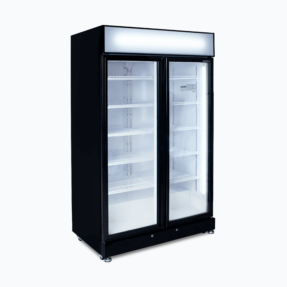 Upright Display Fridge - 885L - 2 Doors - Flat Glass - Black