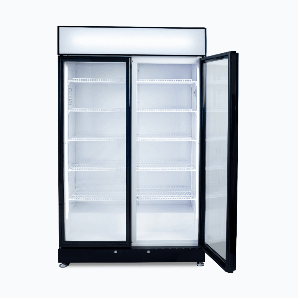 Upright Display Fridge - 885L - 2 Doors - Flat Glass - Black