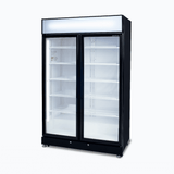 Upright Display Fridge - 885L - 2 Doors - Flat Glass - Black