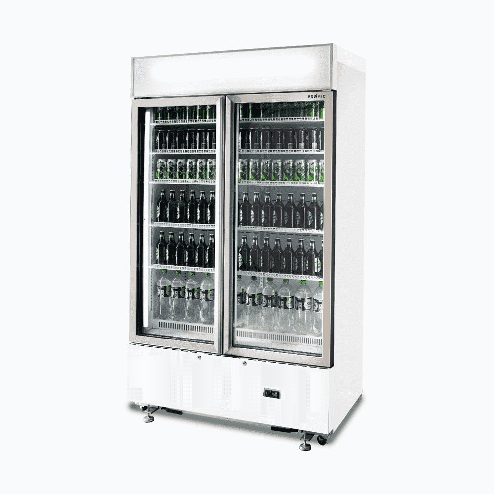 Upright Display Fridge - 960L - 2 Doors - Flat Glass - Cassette - White