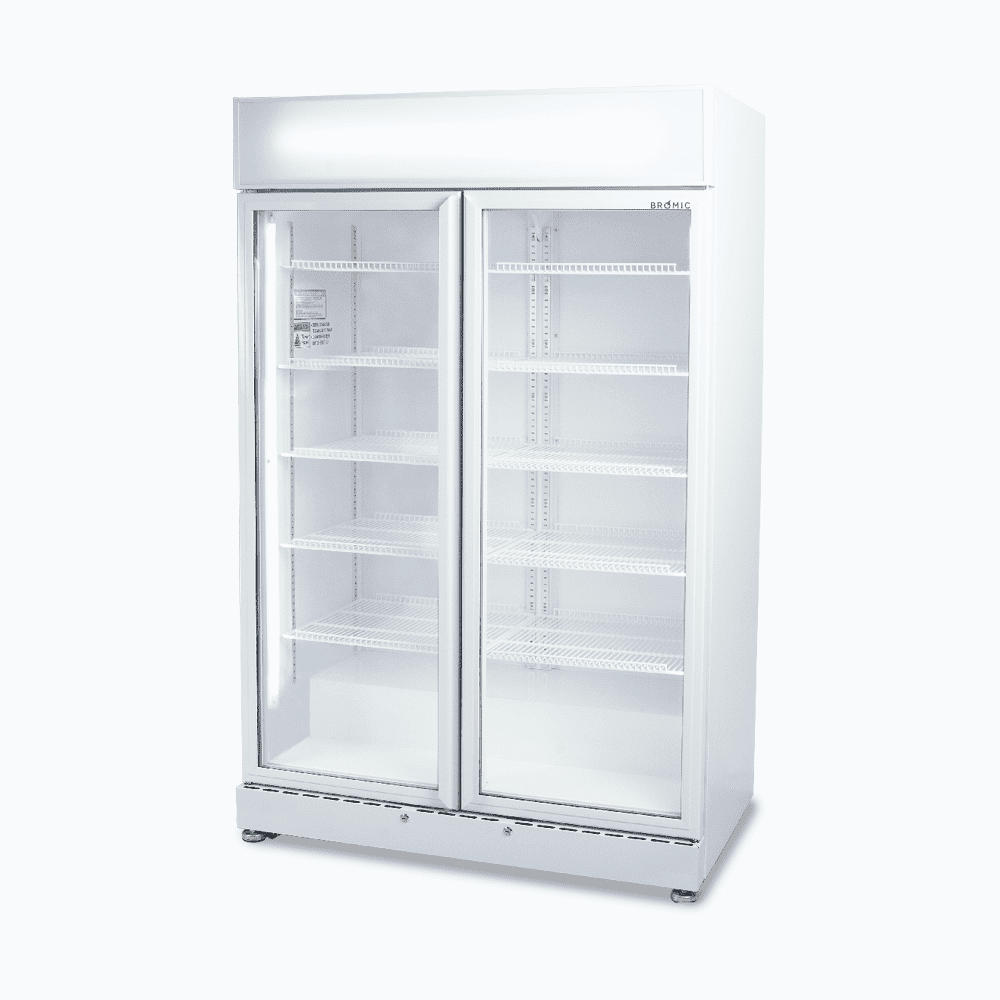 Upright Display Fridge - 885L - 2 Doors - Flat Glass - White