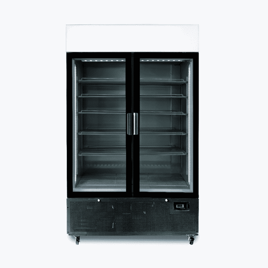 Upright Display Fridge - 1082L - 2 Door - Flat Glass - Lightbox - Black