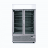 Upright Display Fridge - 1082L - 2 Door - Flat Glass - Lightbox - Silver