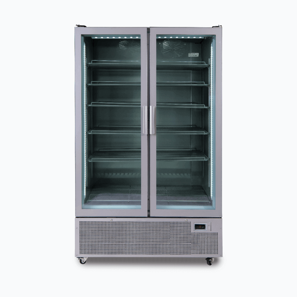 Upright Display Fridge - 1126L - 2 Door - Flat Glass - Silver