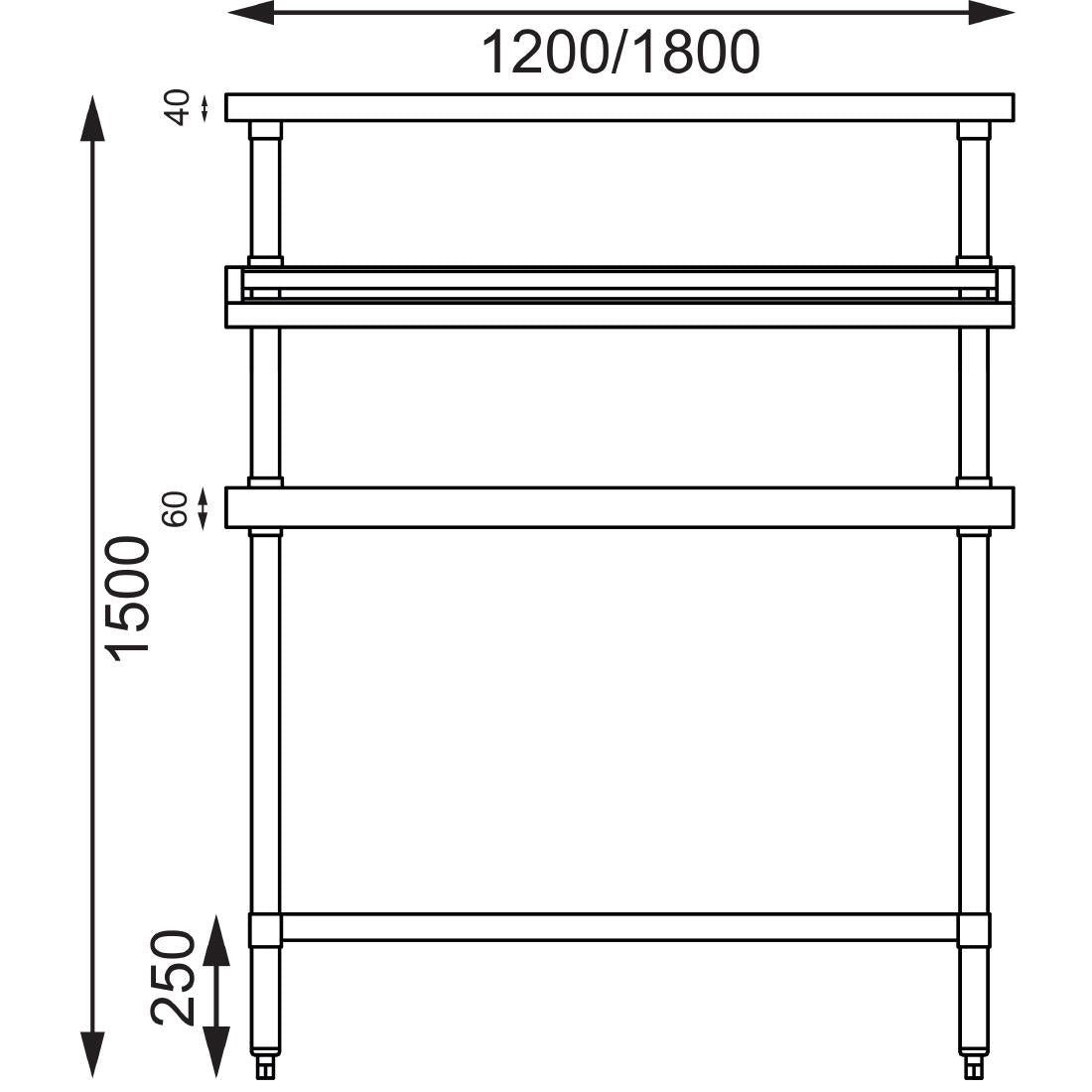 Vogue Prep Station St/St - 1200x600x1500mm 47 1/4 x23 1/2 x59"