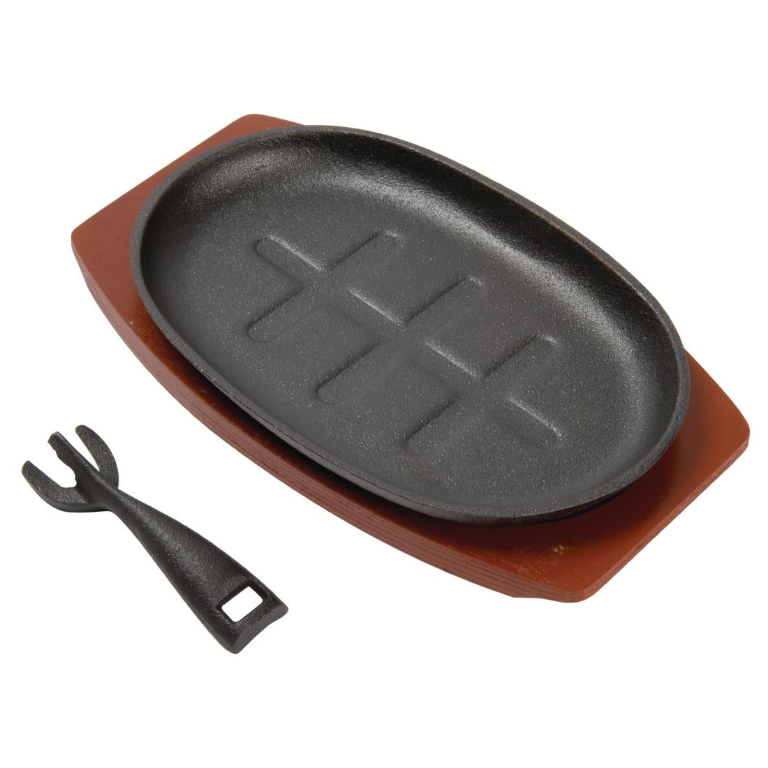 Vogue Cast Iron Oval Sizzler - 28x19cm with Wooden Stand